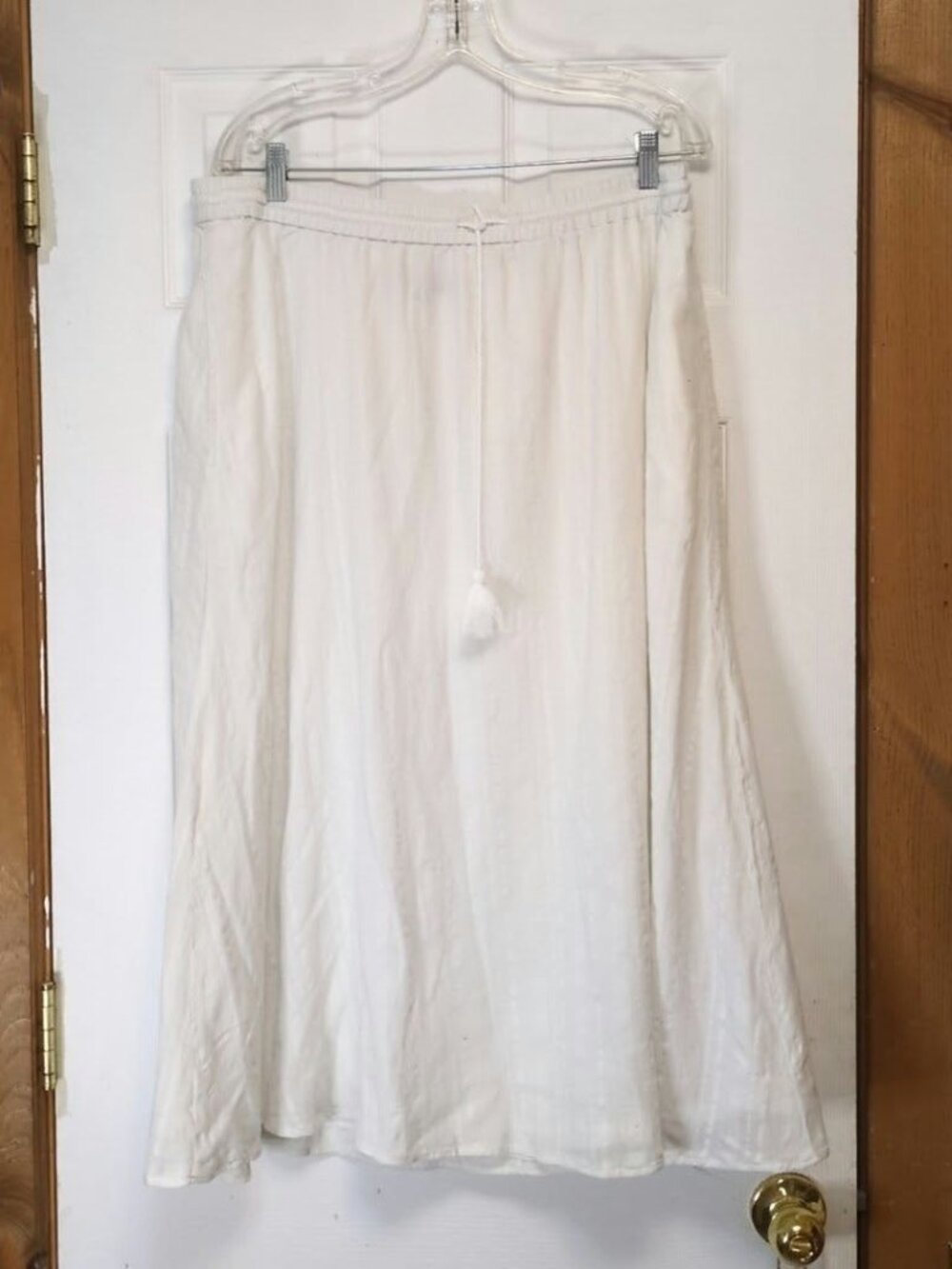 Talbots White Maxi Skirt Sz XL NWT Boho Cotton Drawstring Tassel Coastal Grandma
